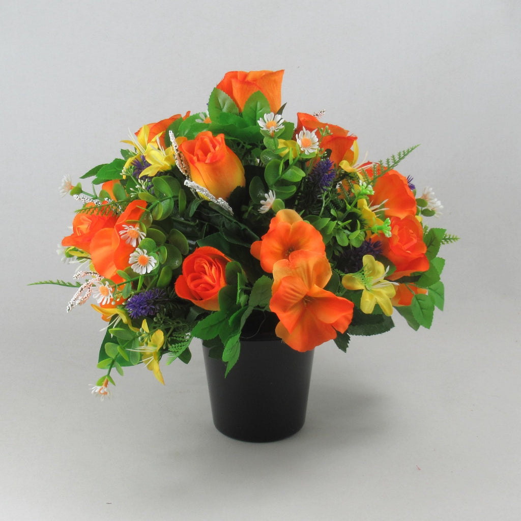 Artificial Grave Flower Arrangement with Roses Pansies 26cm Long Lasting
