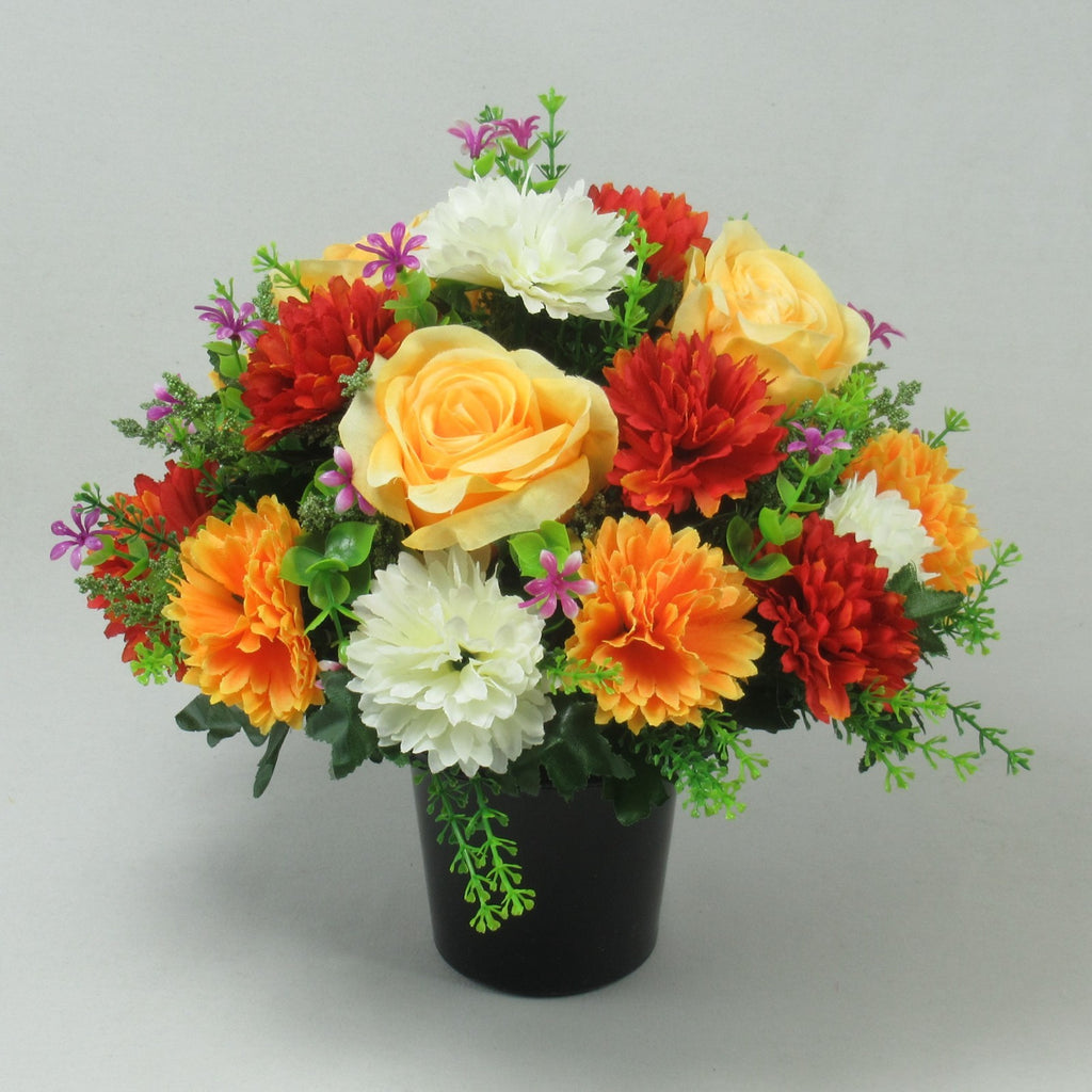 Artificial Grave Flower Arrangement with Roses Chrysanthemums 27cm Long Lasting