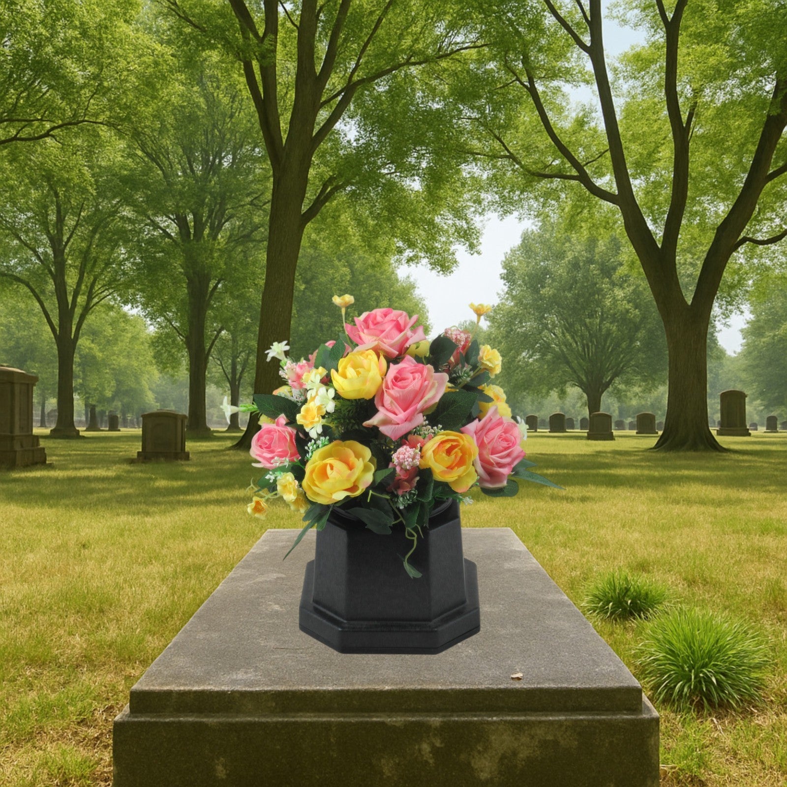 Artificial Grave Flower Arrangement Roses Ranunculus 27cm Long Lasting Summer