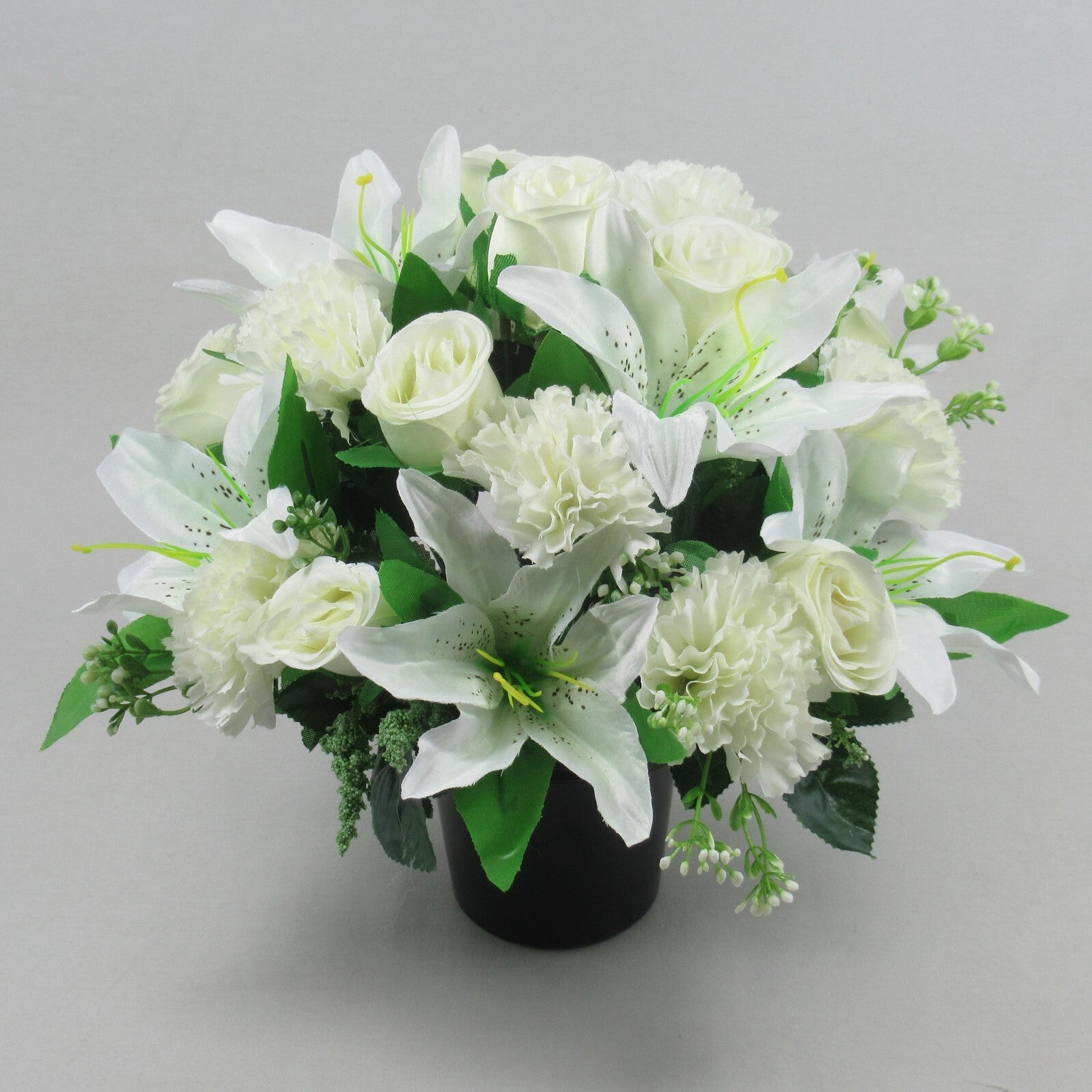 Beautiful White Artificial flower pot Arrangement in grave/memorial Crem Pot