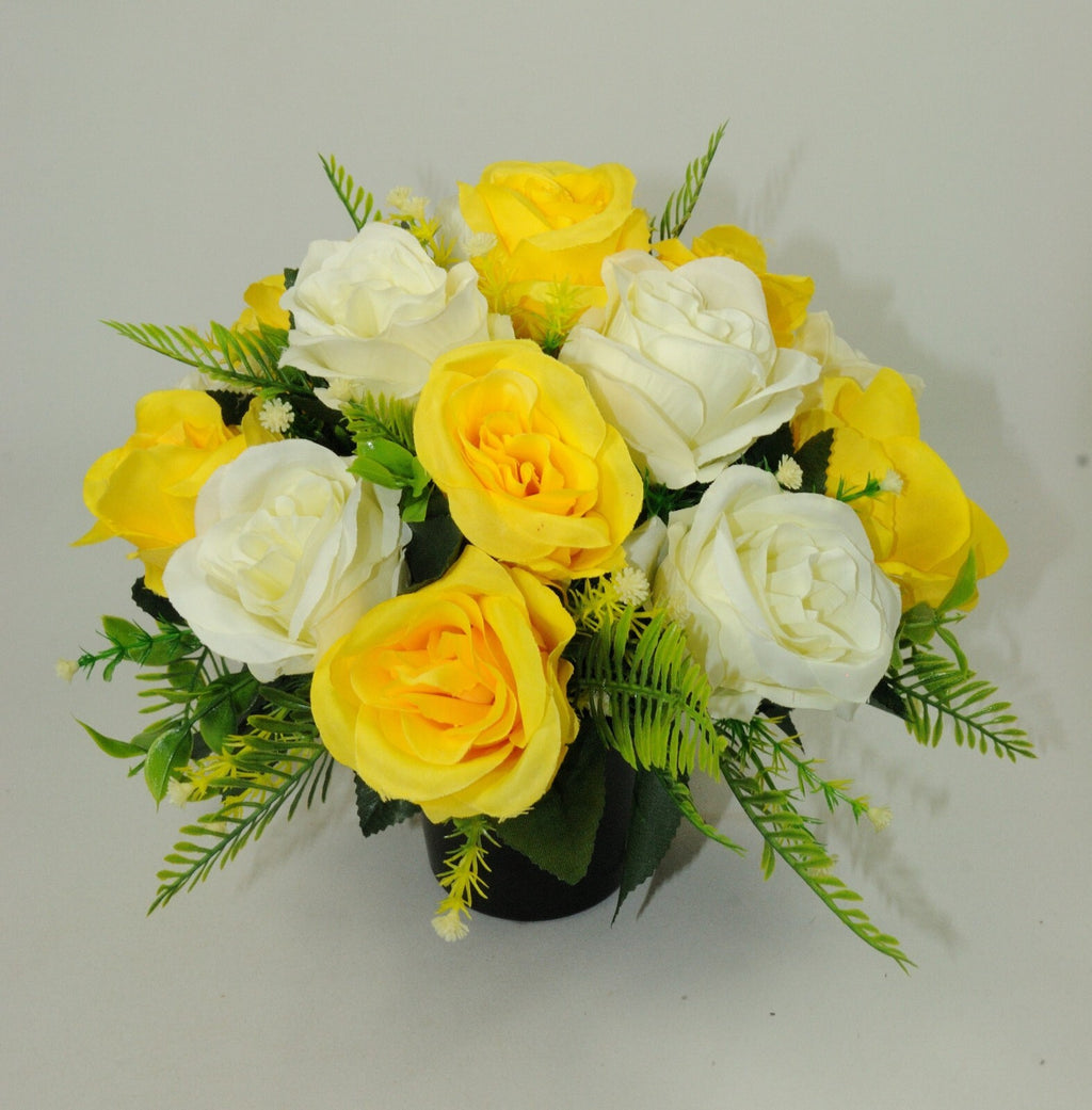 Grave Flowers Artificial/Silk flower arrangement in grave memorial pot FREE P&P