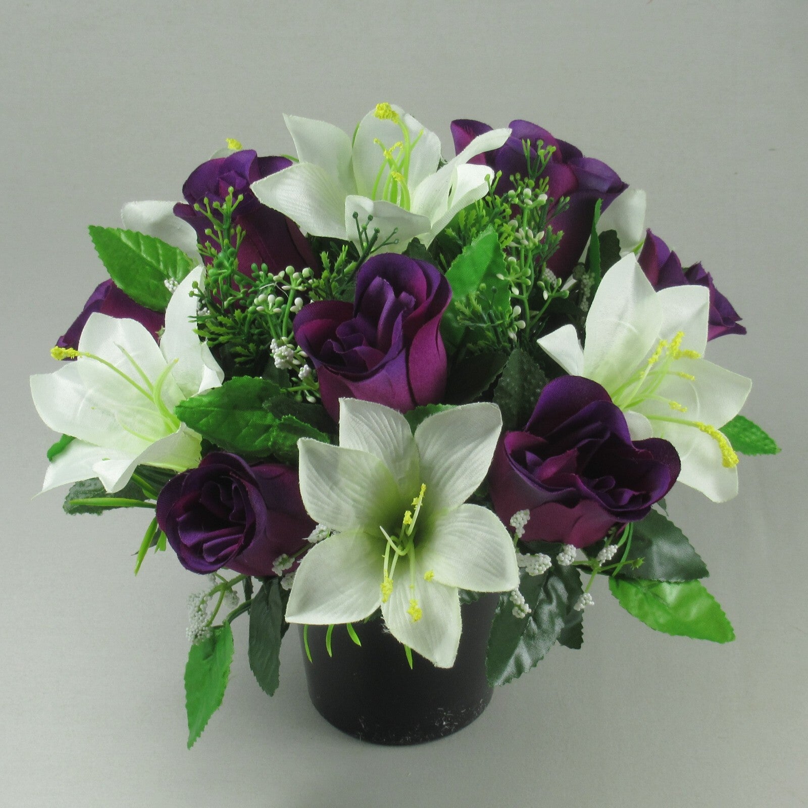 grave Artificial/Silk flower arrangement in grave memorial pot FREE P&P