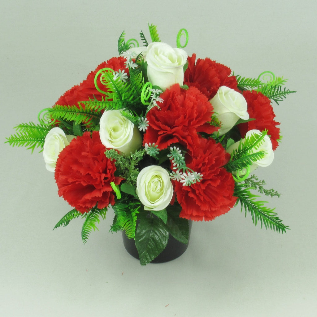 Artificial silk flowers memorial Crem Pot - Grave arrangement FREE P&P HandMade