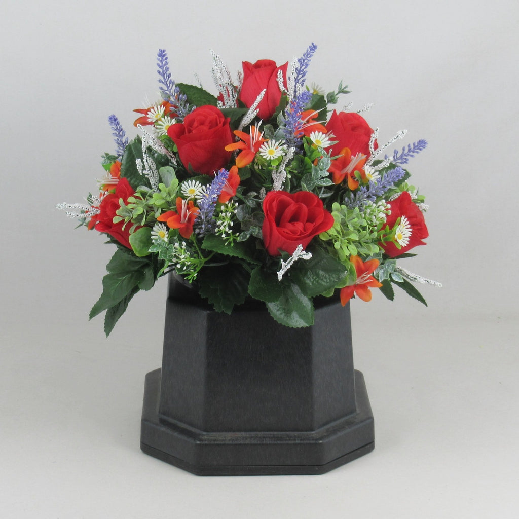 Autumn Artificial Grave Flower Arrangement with Roses Blossom 26cm Long Lasting