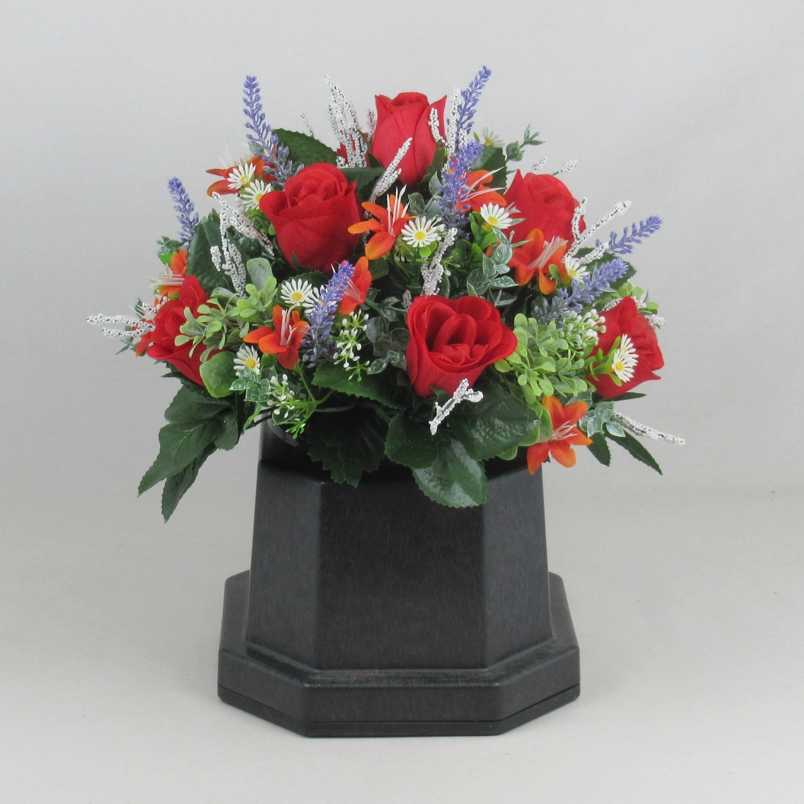 Autumn Artificial Grave Flower Arrangement with Roses Blossom 26cm Long Lasting