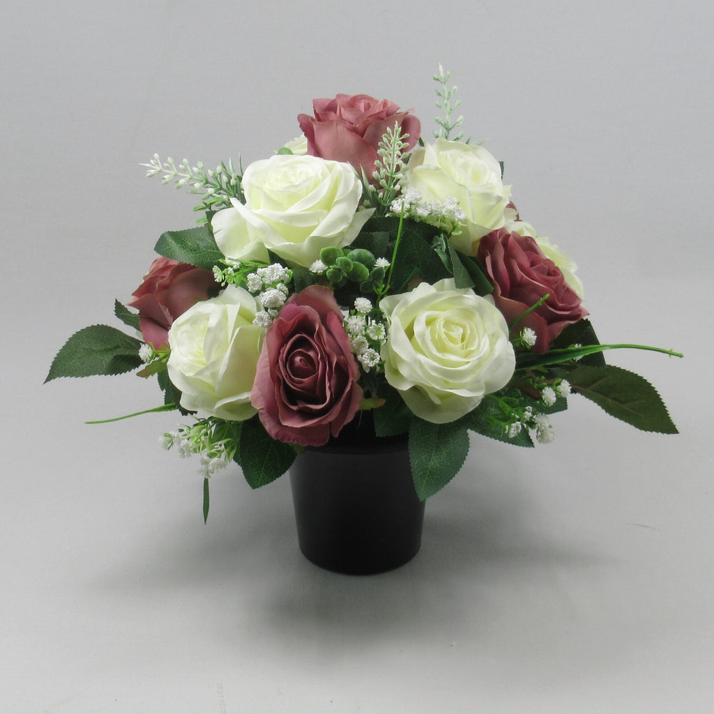 Artificial silk flowers Grave Pot - Grave flower arrangement 25-27cm HandMade