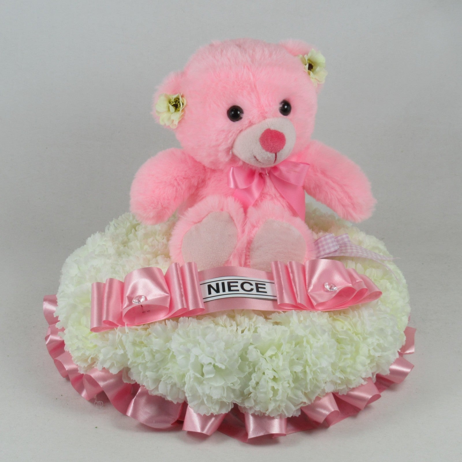 Artificial Silk Funeral Flower Child Wreath with Teddy Bear Memorial Grave