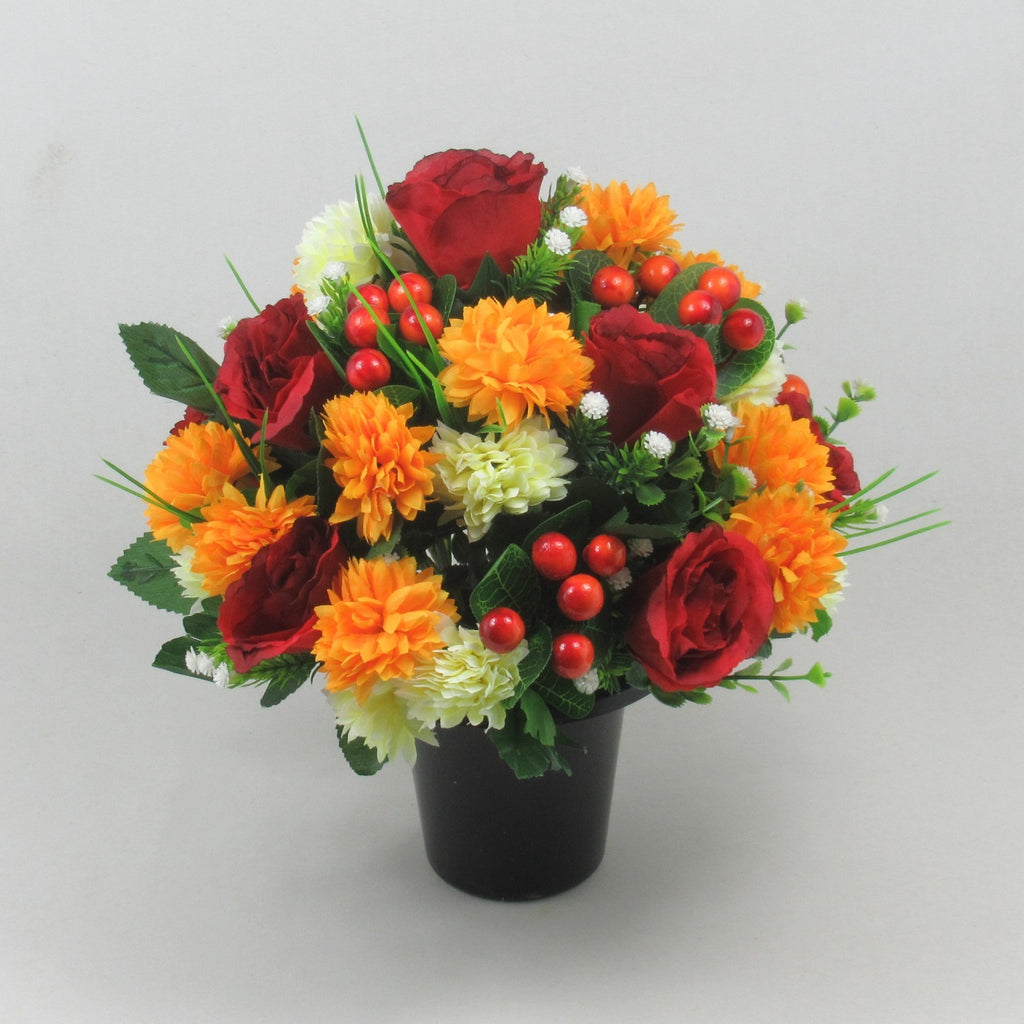 Autumn Artificial flowers memorial grave crempot arrangement Roses Berries