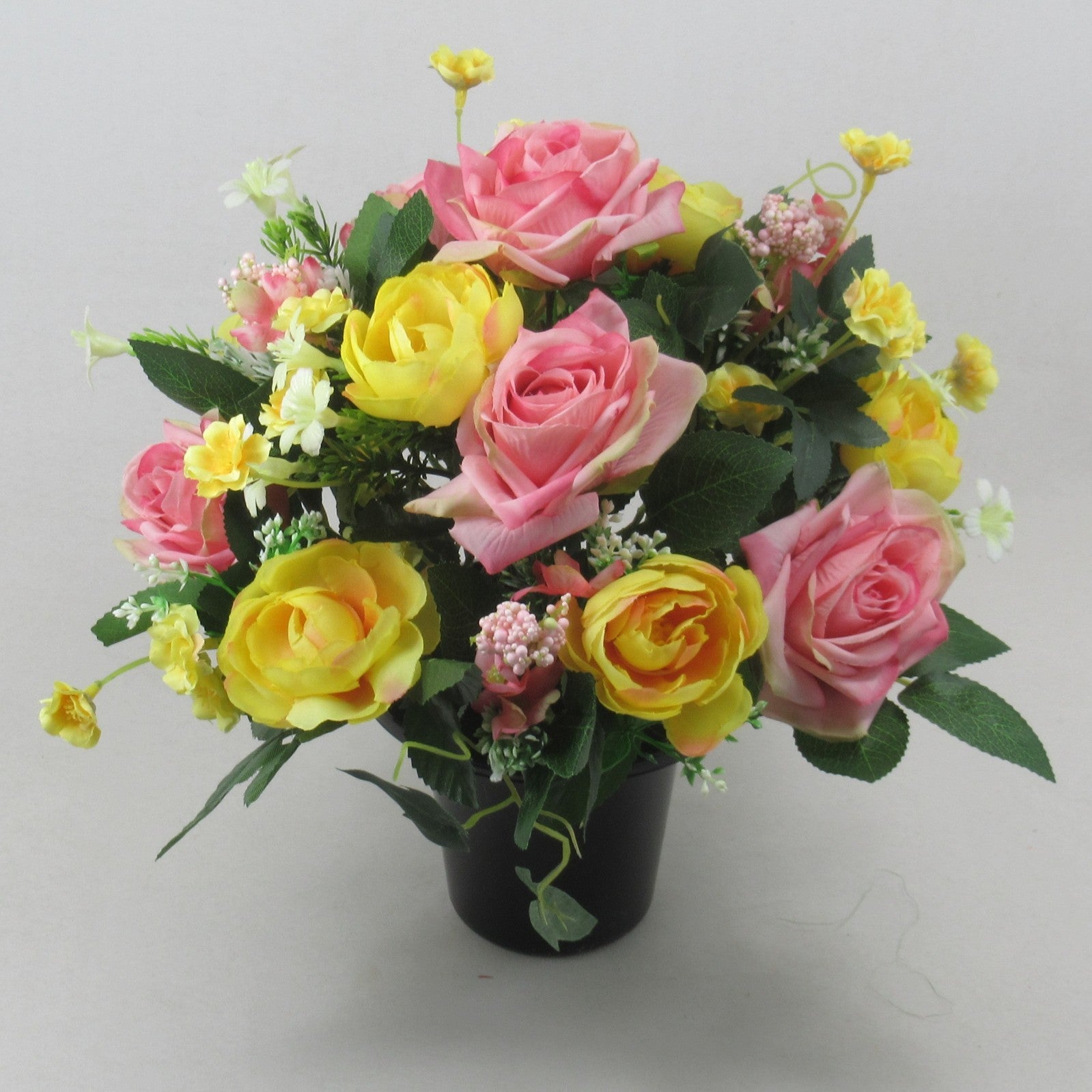 Artificial Grave Flower Arrangement Roses Ranunculus 27cm Long Lasting Summer