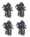 Four artificial morning glory hanging baskets with purple flowers and green trailing leaves