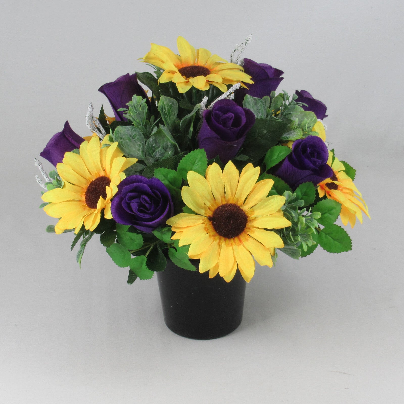 Artificial/Silk flower Grave Arrangement in memorial Crem pot All round flowers