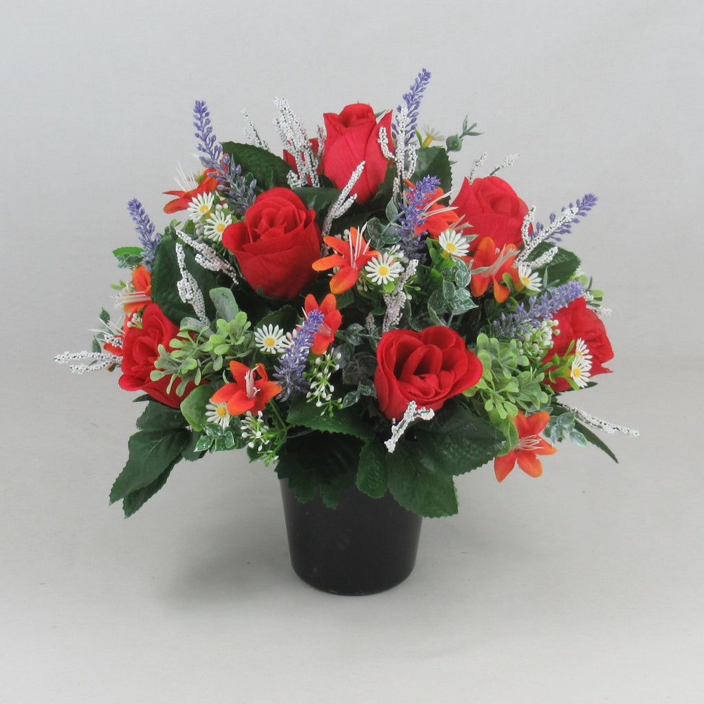 Autumn Artificial Grave Flower Arrangement with Roses Blossom 26cm Long Lasting