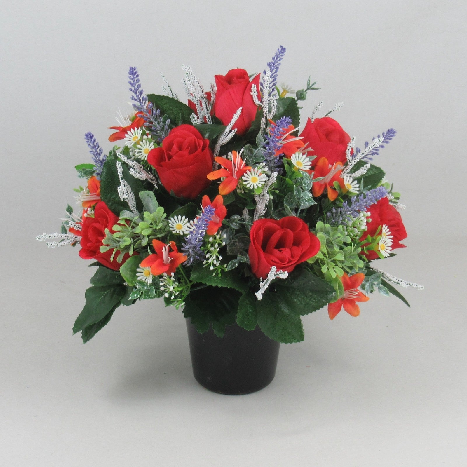 Autumn Artificial Grave Flower Arrangement with Roses Blossom 26cm Long Lasting