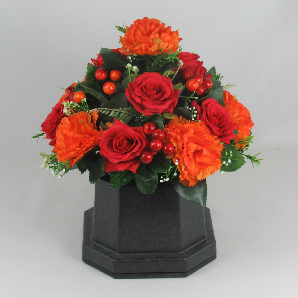 Artificial flowers in Grave pot, 26cm, in warm autumn shades HANDMADE