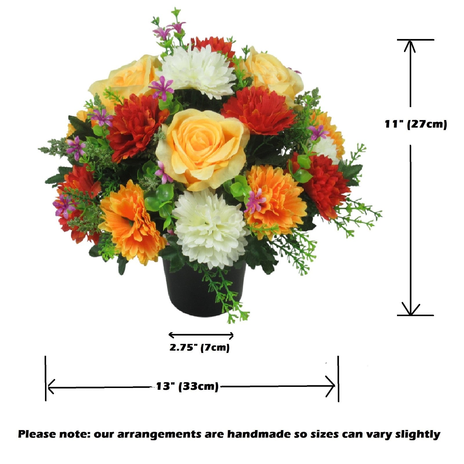 Artificial Grave Flower Arrangement with Roses Chrysanthemums 27cm Long Lasting