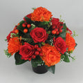 Artificial flowers in Grave pot, 26cm, in warm autumn shades HANDMADE