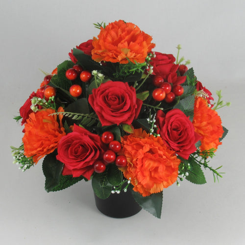 Artificial flowers in Grave pot, 26cm, in warm autumn shades HANDMADE