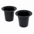 Two black memorial grave pots with open tops and round rims