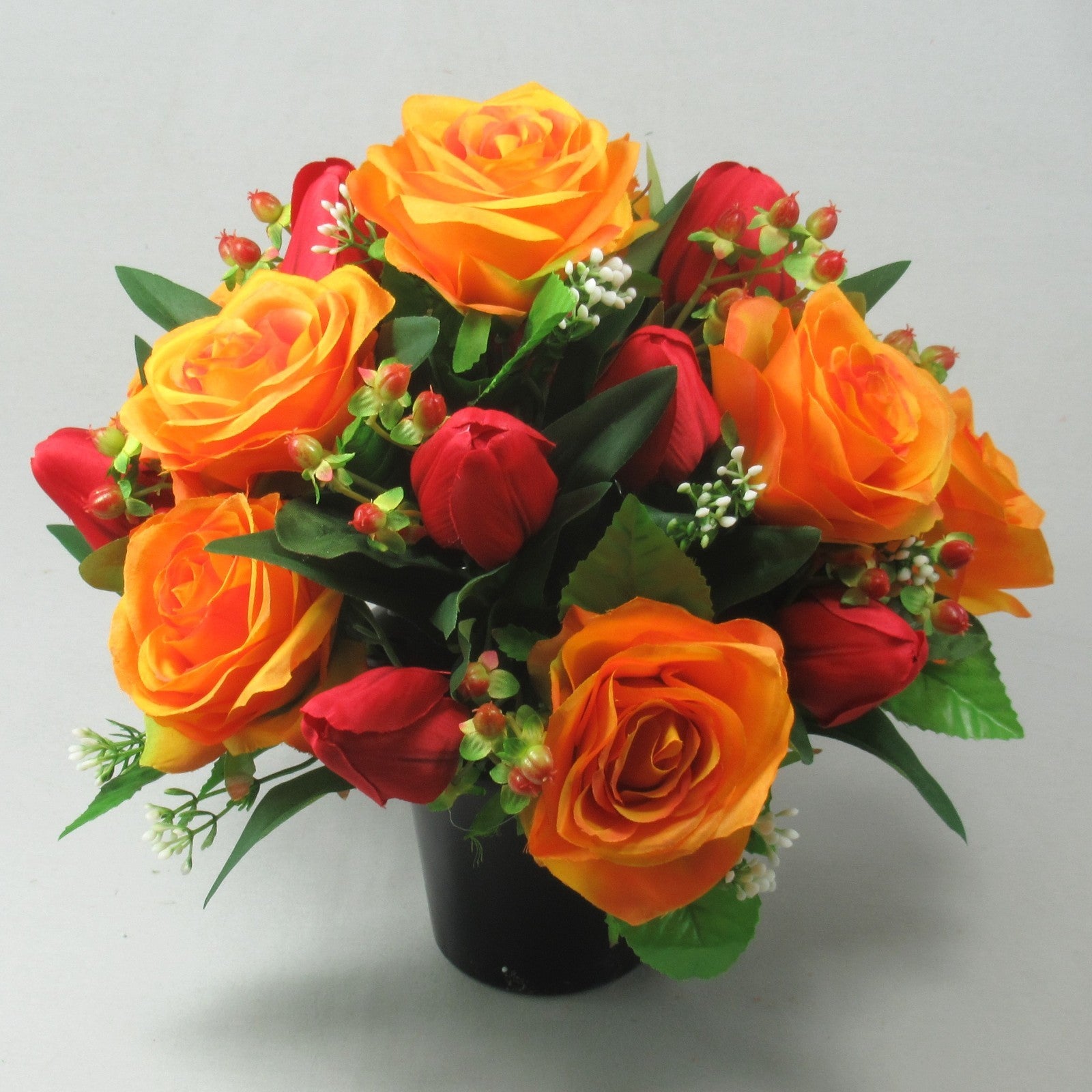 Autumn Artificial flowers memorial crempot grave arrangement Roses Hypericum