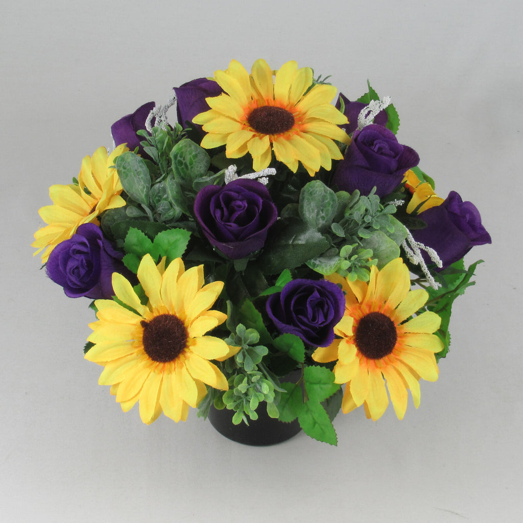 Artificial/Silk flower Grave Arrangement in memorial Crem pot All round flowers