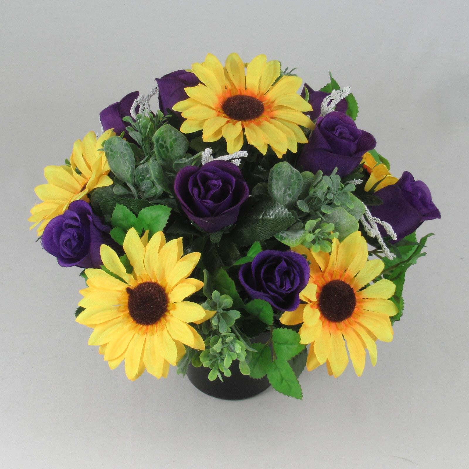 Artificial/Silk flower Grave Arrangement in memorial Crem pot All round flowers