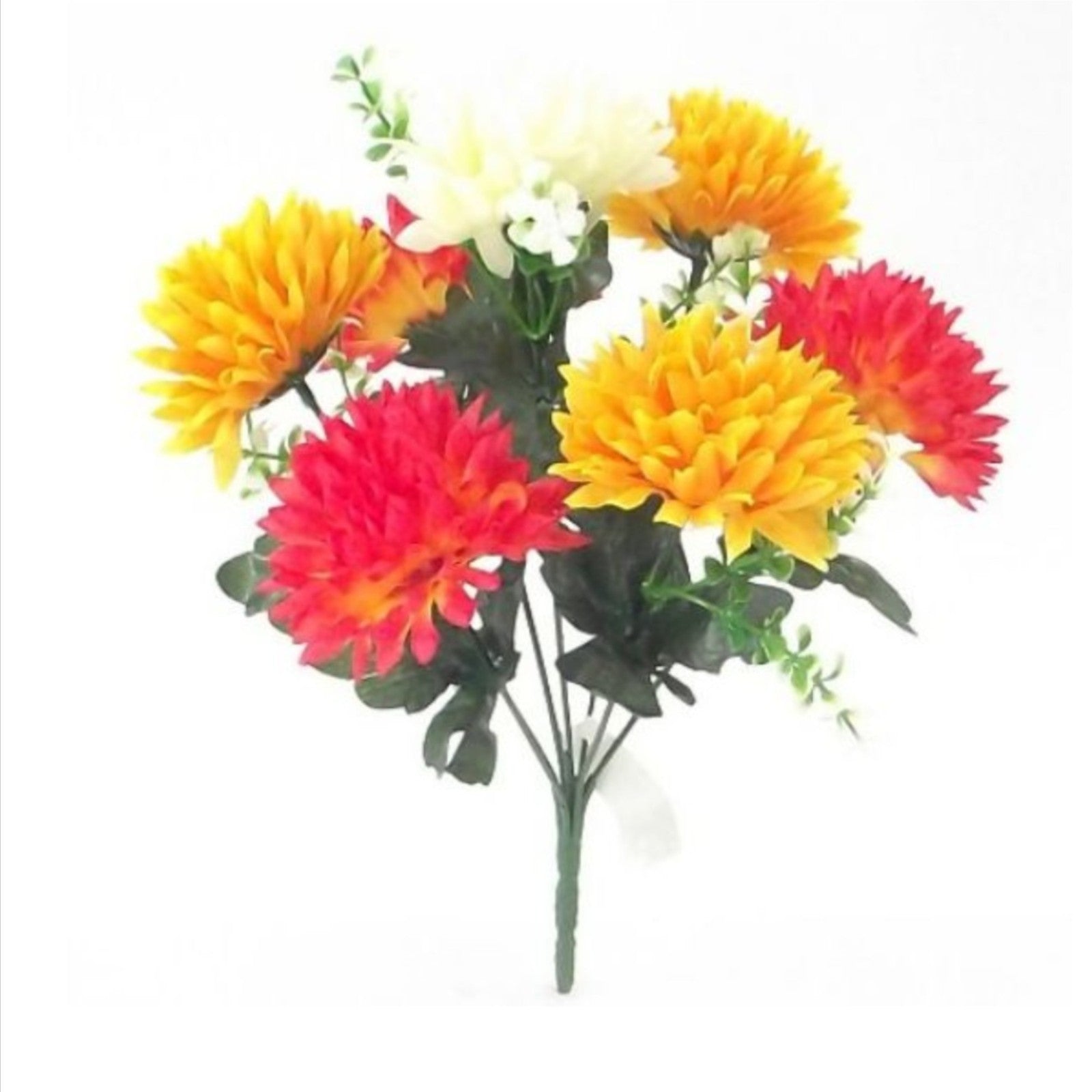 Artificial Spiky Chrysanthemum Bush 7 Stems - 7 Flower Heads - Autumn Colours