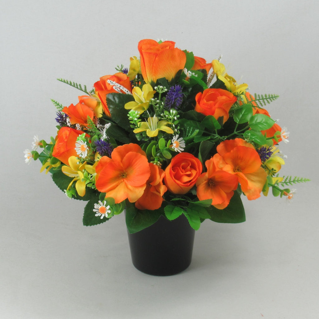 Artificial Grave Flower Arrangement with Roses Pansies 26cm Long Lasting