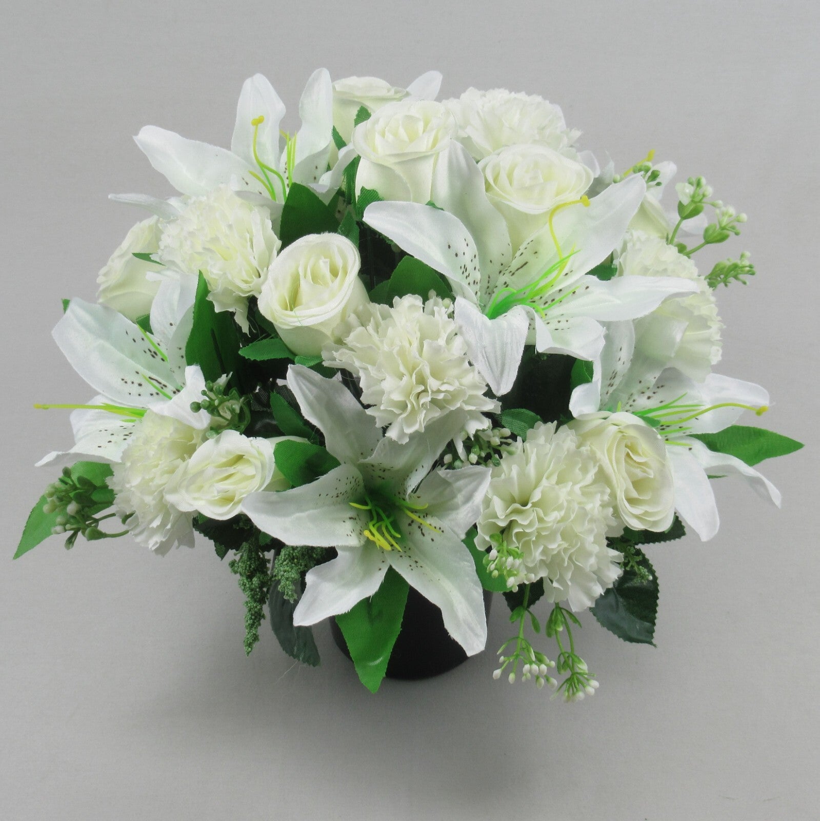 Beautiful White Artificial flower pot Arrangement in grave/memorial Crem Pot