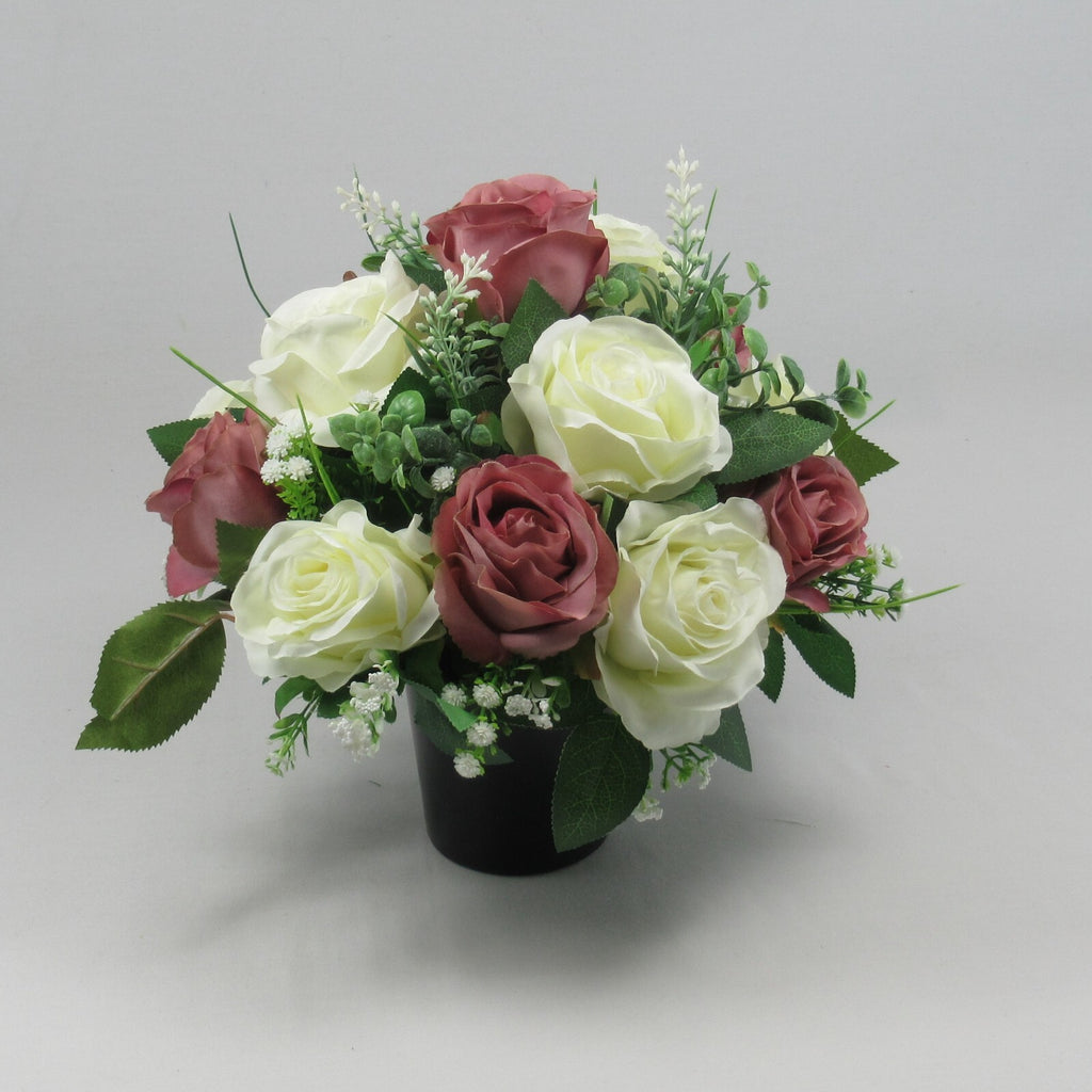 Artificial silk flowers Grave Pot - Grave flower arrangement 25-27cm HandMade
