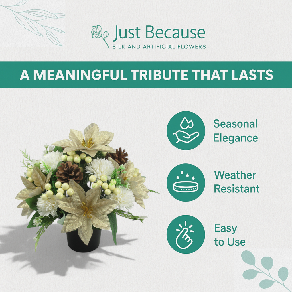 Christmas grave flower arrangement 25cm gold poinsettia snowball chrysanthemum