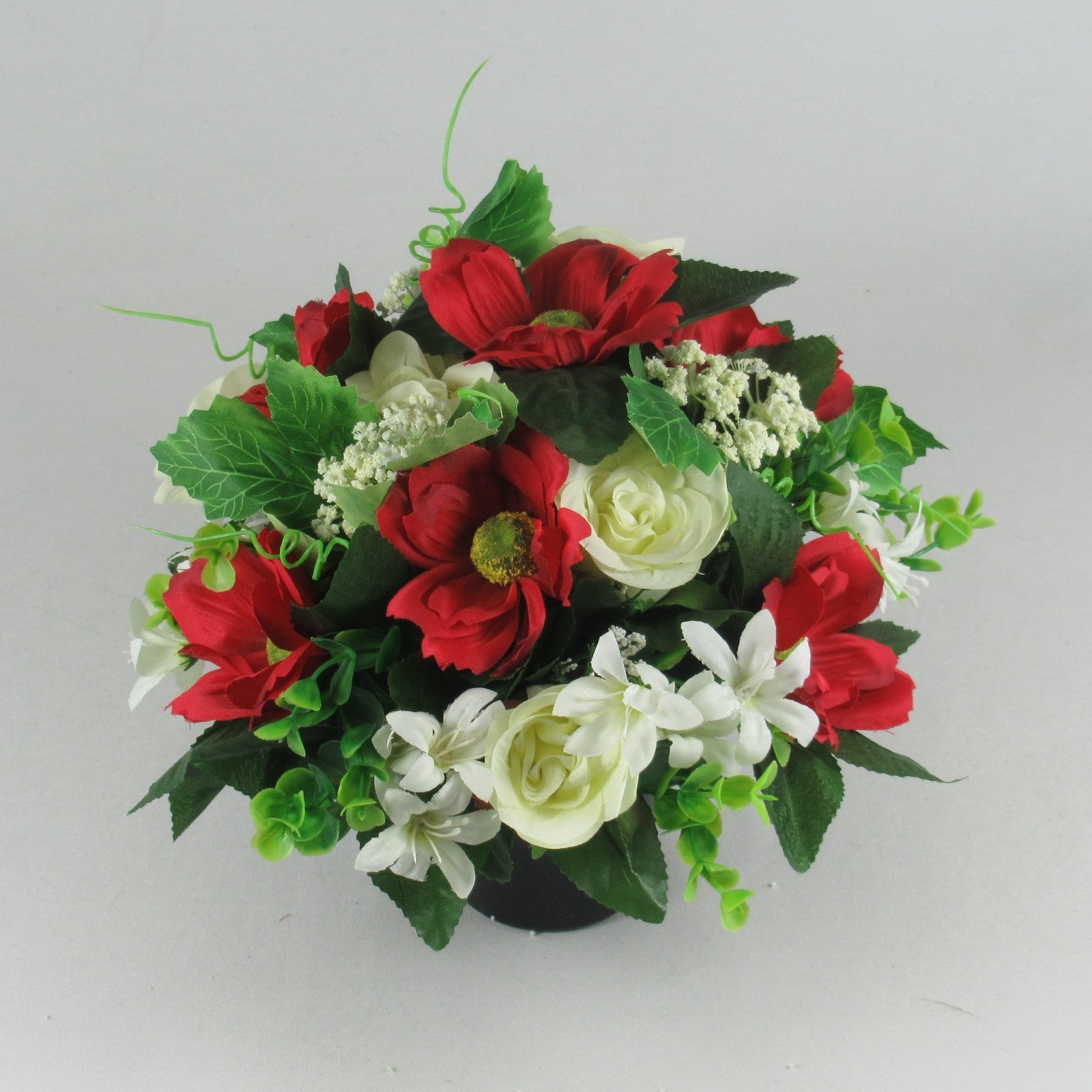 Artificial silk flowers memorial grave arrangement red and ivory HandMade