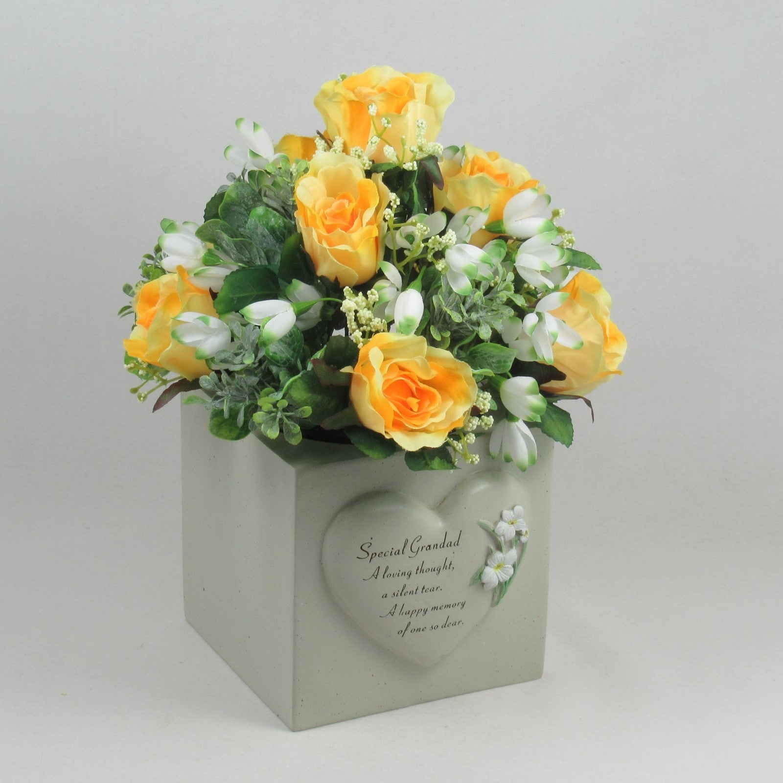 Artificial Grave Flower Arrangement in Pot Snowdrops Roses 25cm Long Lasting