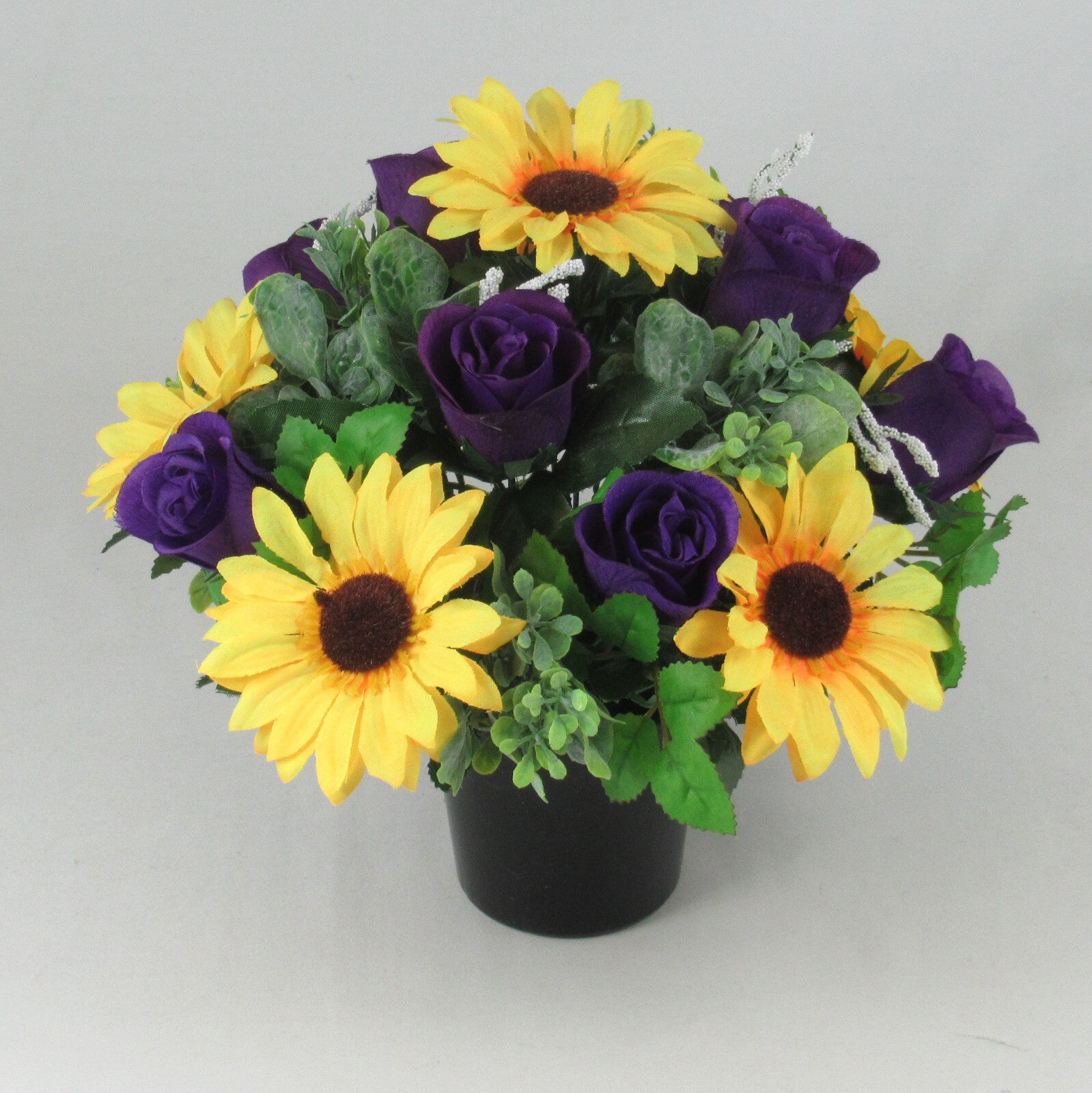 Artificial/Silk flower Grave Arrangement in memorial Crem pot All round flowers