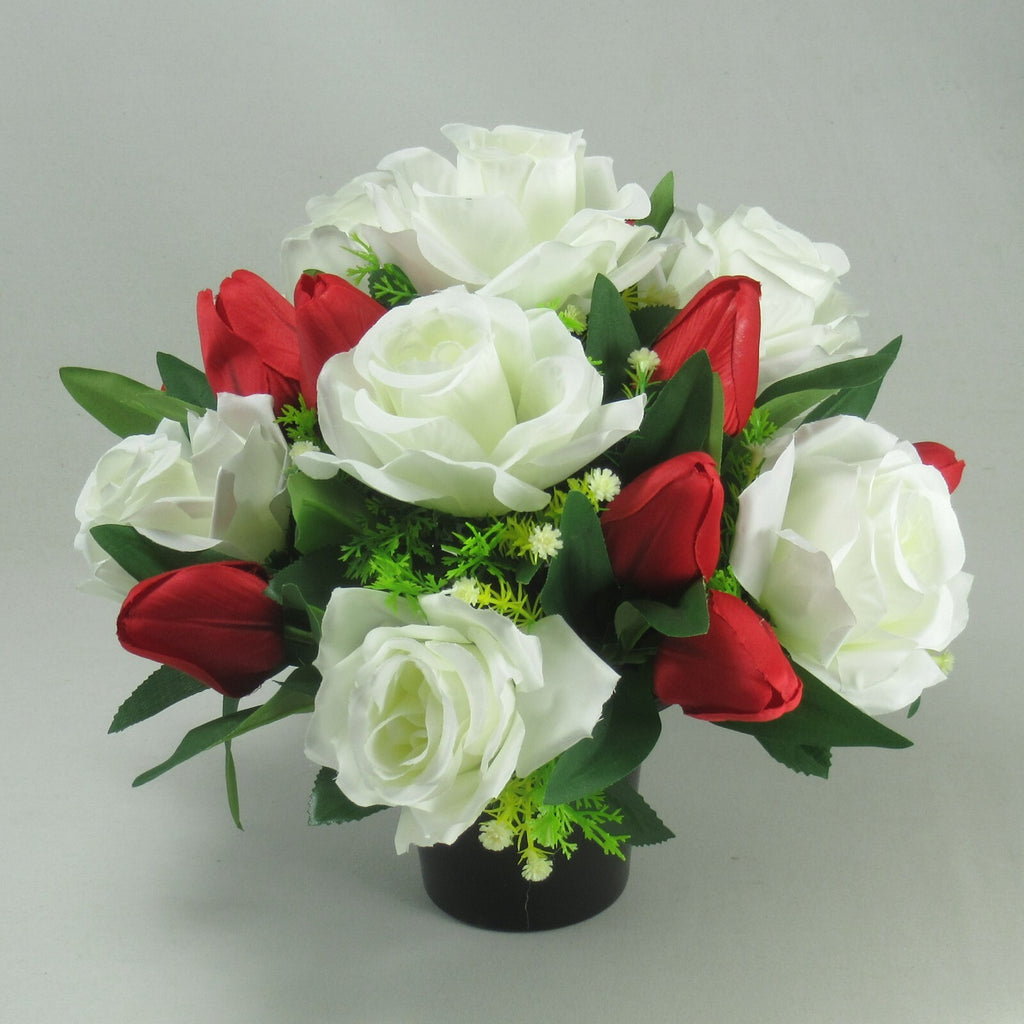 Artificial silk flowers memorial Crem Pot - Grave arrangement FREE P&P HandMade