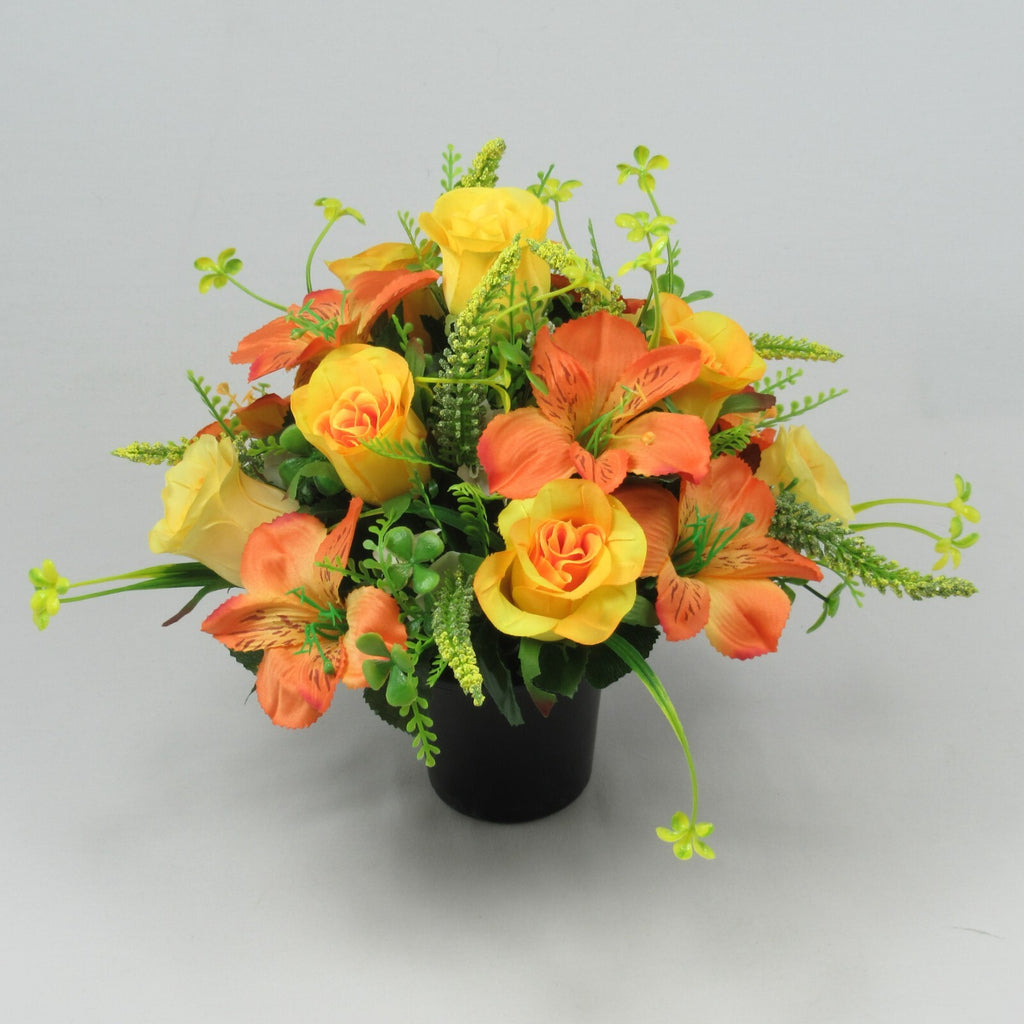 Artificial silk flowers memorial Crem Pot - Grave arrangement FREE P&P HandMade