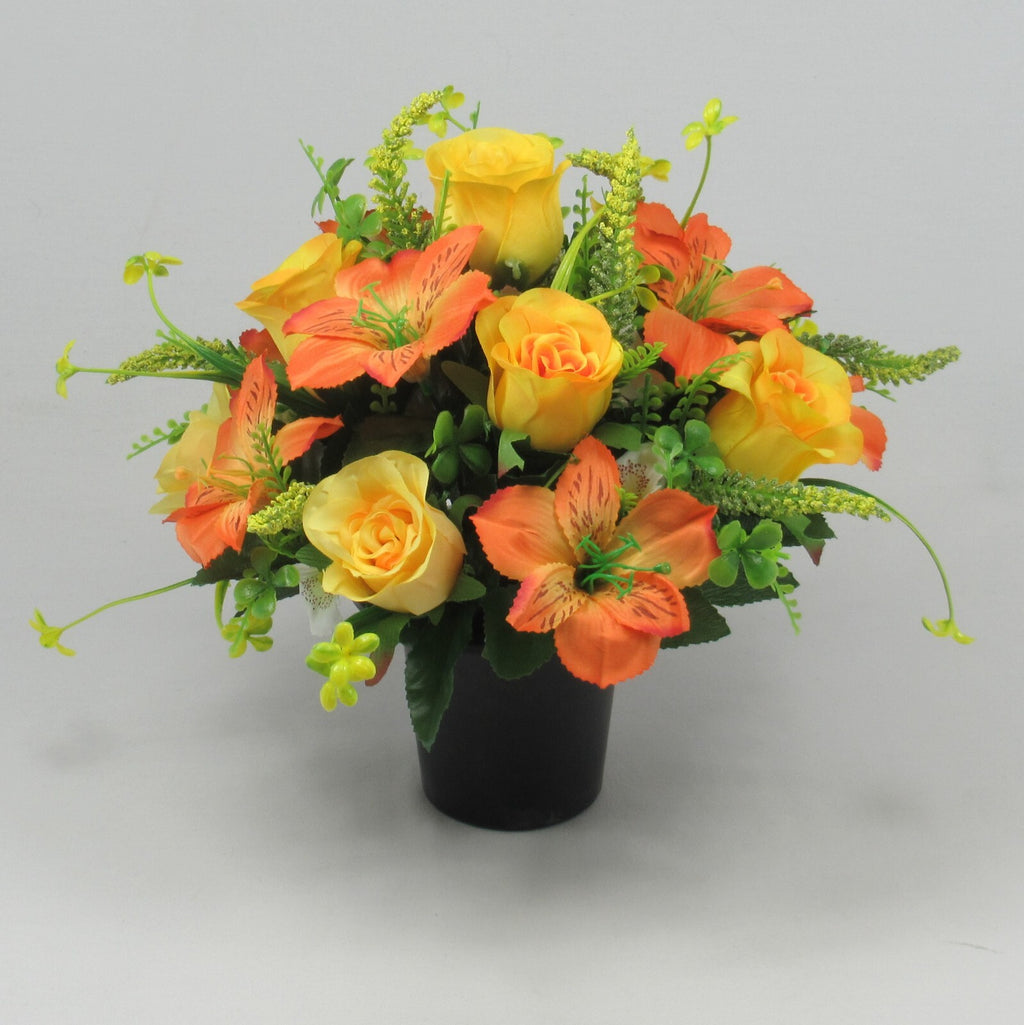 Artificial silk flowers memorial Crem Pot - Grave arrangement FREE P&P HandMade