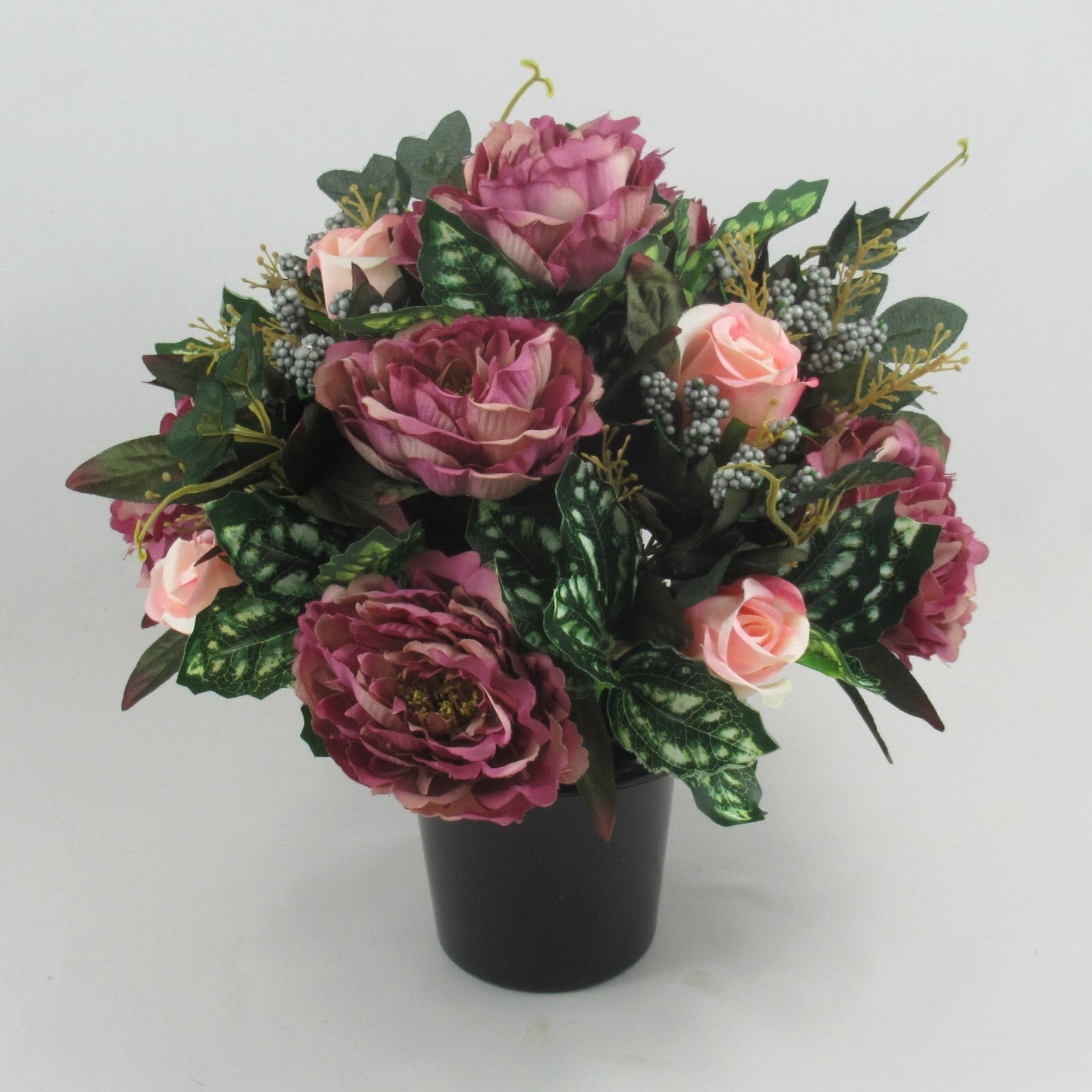 Artificial Grave Flower Arrangement with  peonies and pink rosebuds 26cm