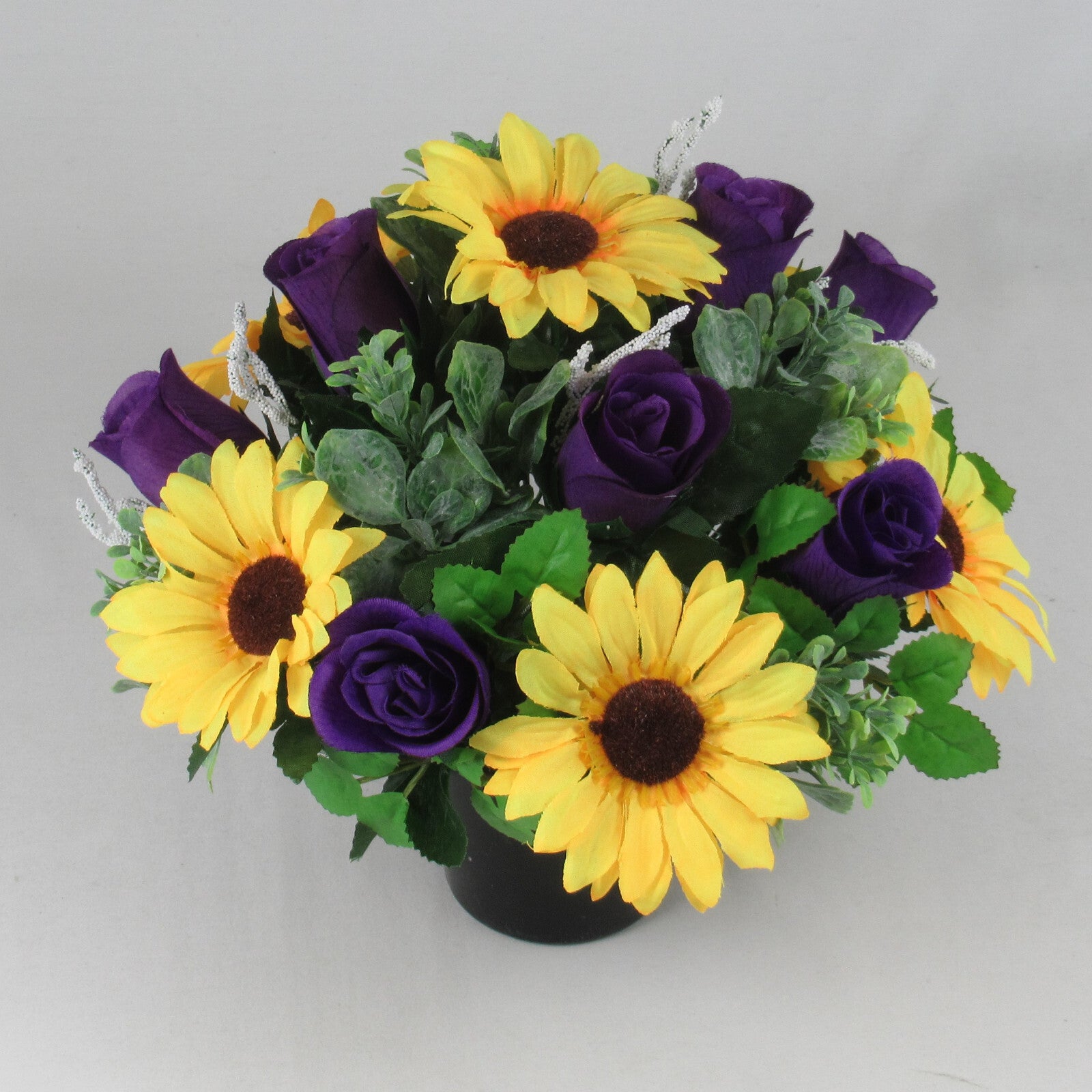 Artificial/Silk flower Grave Arrangement in memorial Crem pot All round flowers