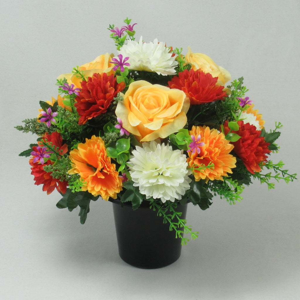 Artificial Grave Flower Arrangement with Roses Chrysanthemums 27cm Long Lasting