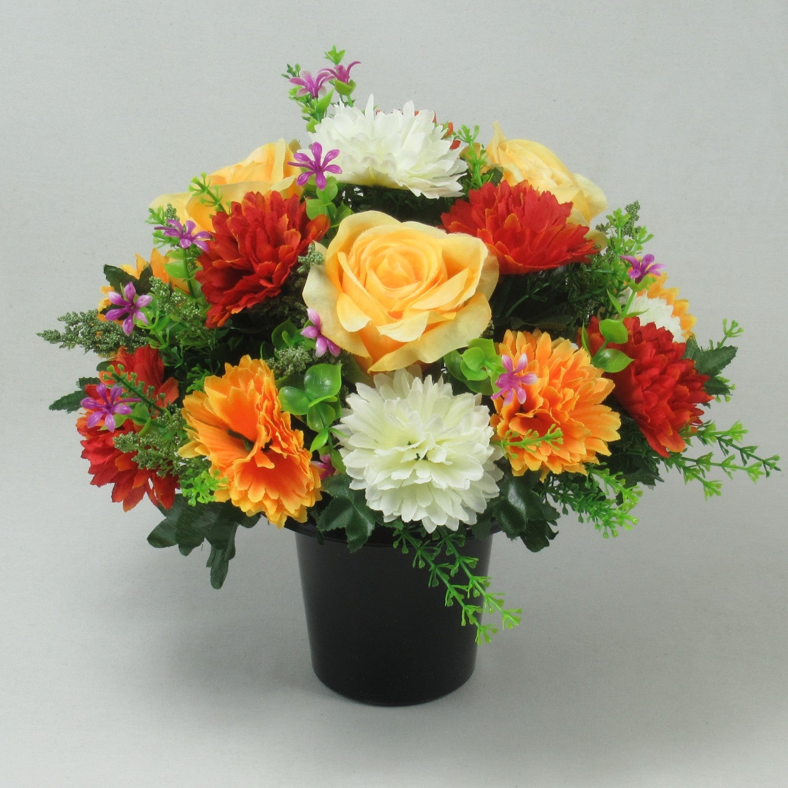 Artificial Grave Flower Arrangement with Roses Chrysanthemums 27cm Long Lasting
