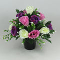 Artificial silk flowers - Grave arrangement in pot purple cerise roses
