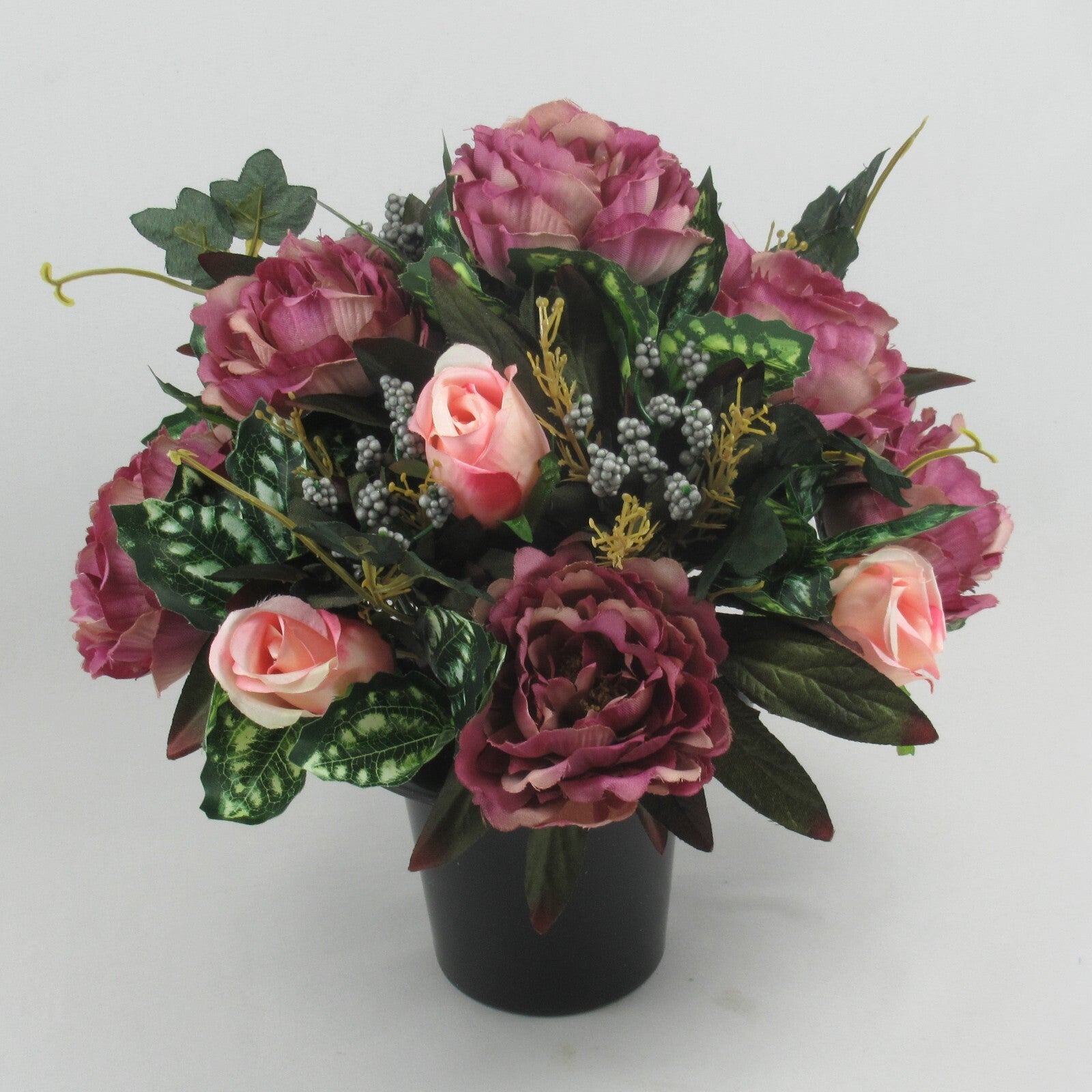 Artificial Grave Flower Arrangement with  peonies and pink rosebuds 26cm