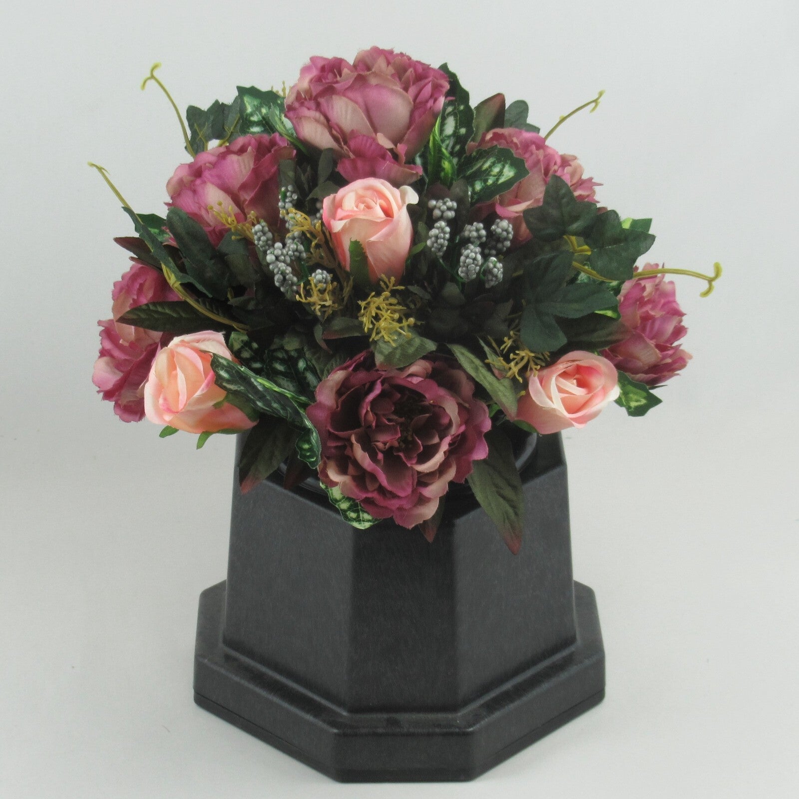 Artificial Grave Flower Arrangement with  peonies and pink rosebuds 26cm