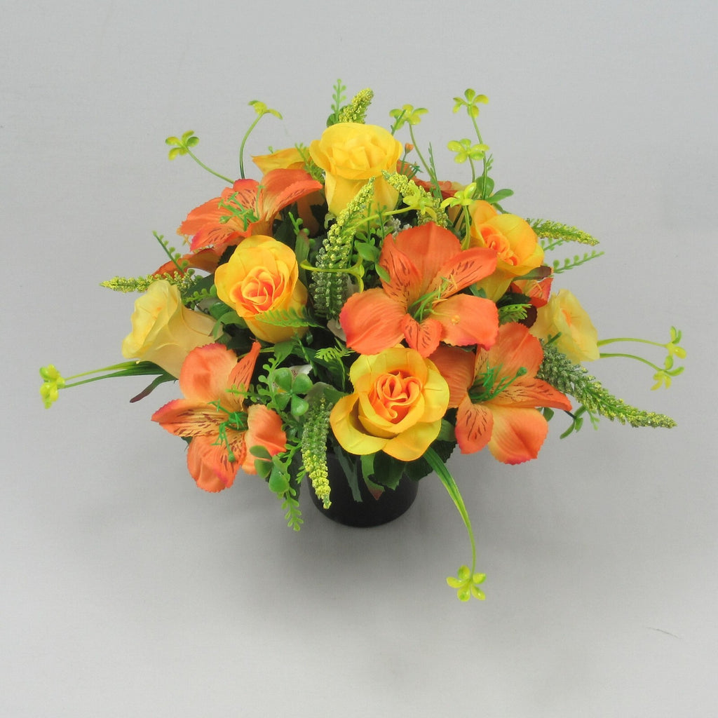 Artificial silk flowers memorial Crem Pot - Grave arrangement FREE P&P HandMade