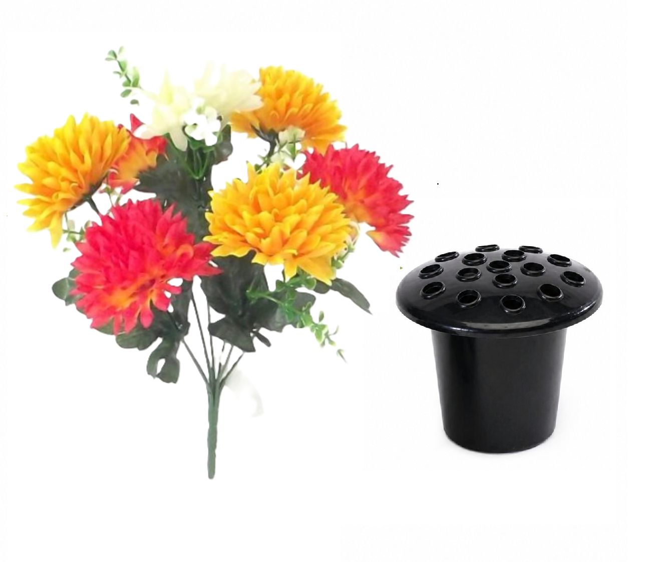 Artificial Spiky Chrysanthemum Bush 7 Stems - 7 Flower Heads - Autumn Colours