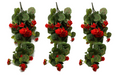 Artificial trailing geranium hanging basket set with red geranium flowers and green leaves, three