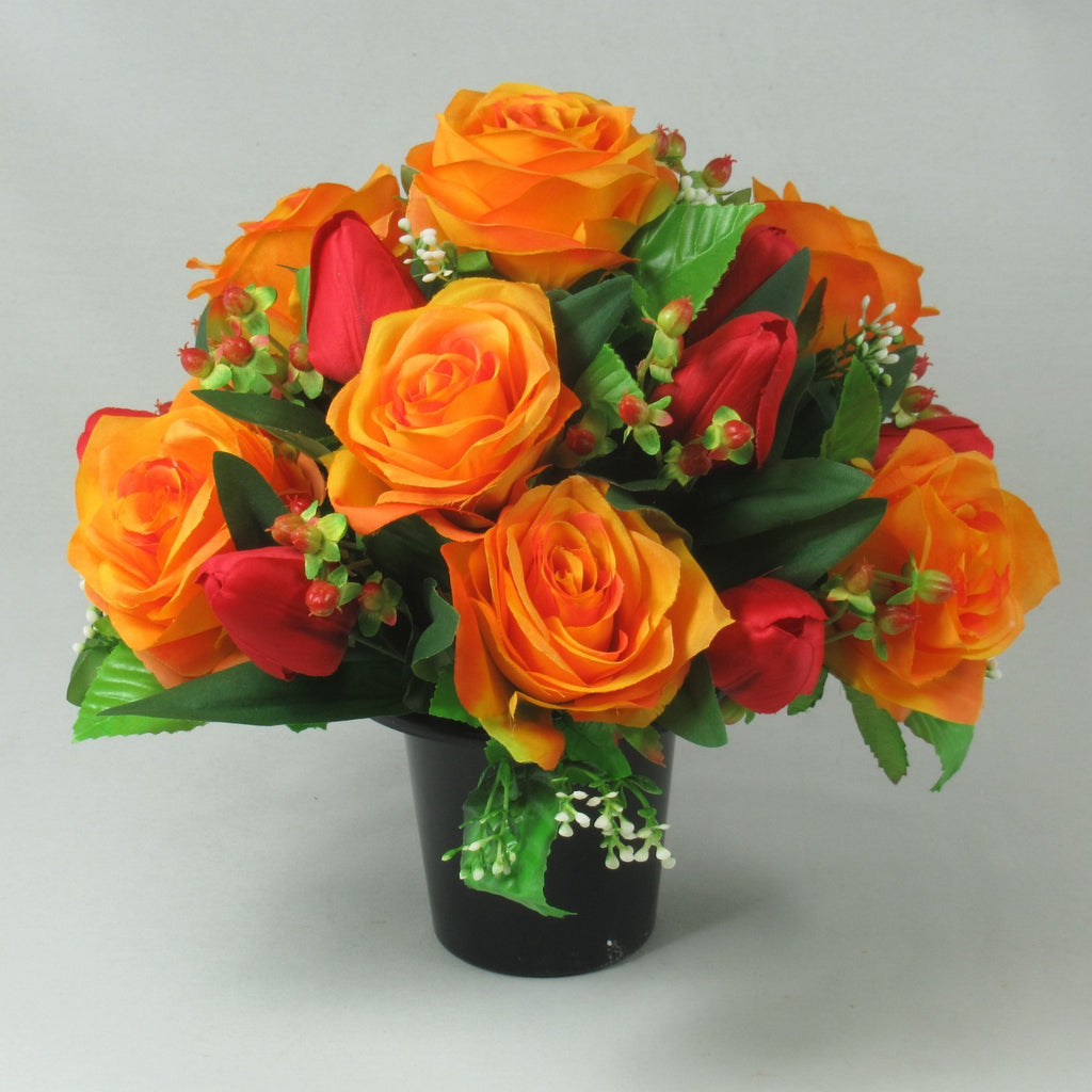 Autumn Artificial flowers memorial crempot grave arrangement Roses Hypericum