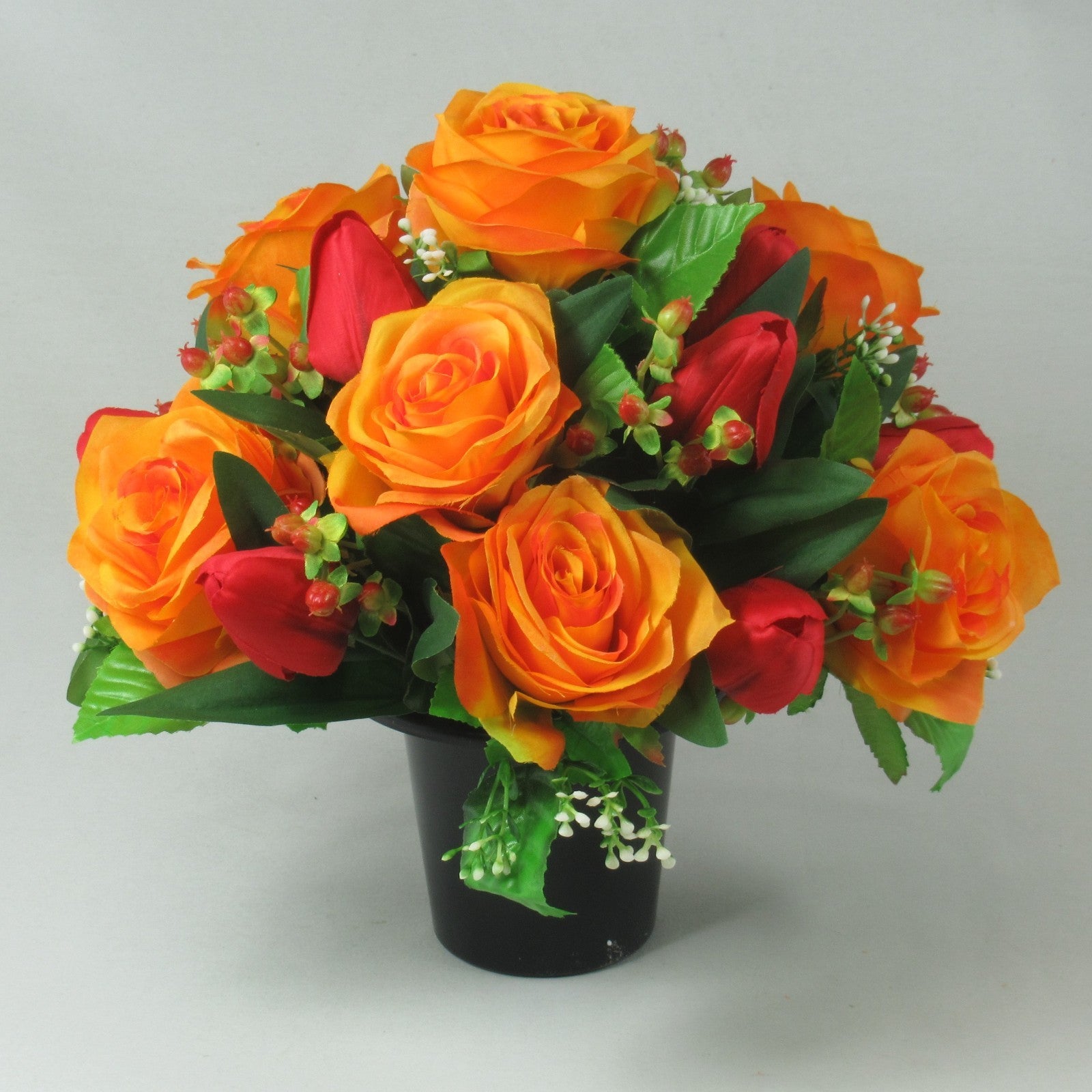 Autumn Artificial flowers memorial crempot grave arrangement Roses Hypericum
