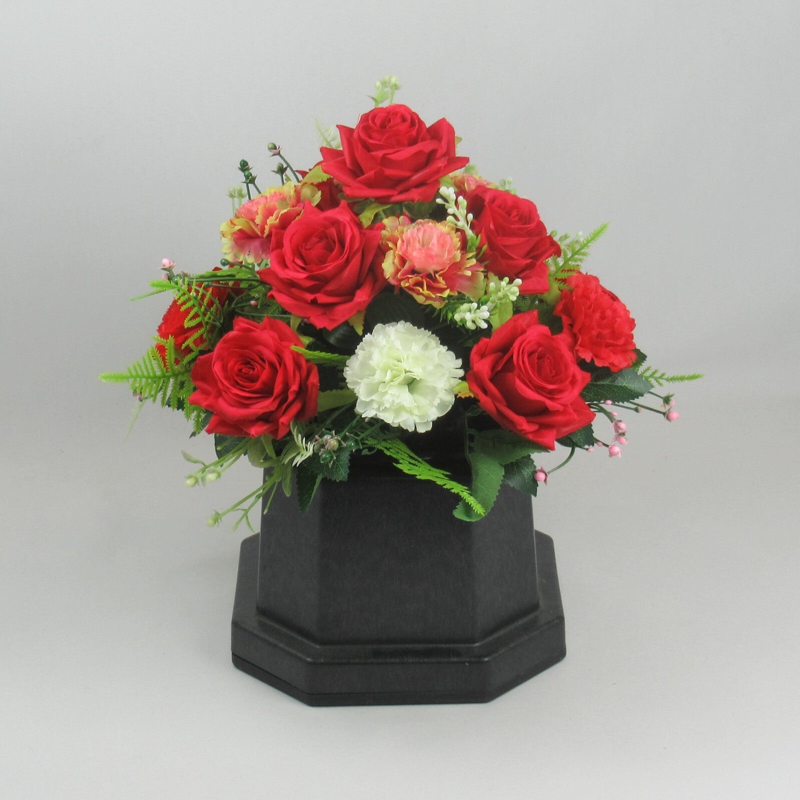 Artificial Grave Flower Arrangement with Roses and mini Carnations 25cm