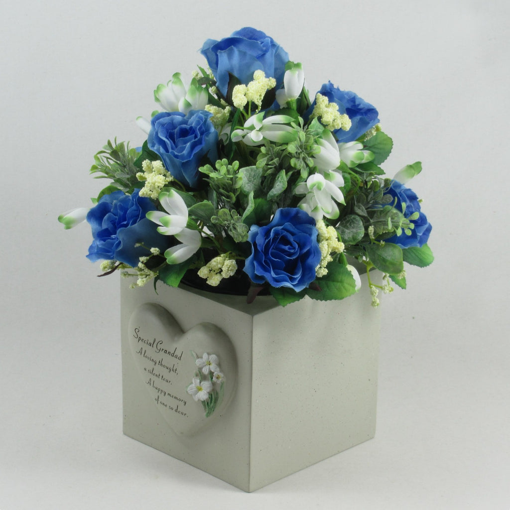 Artificial Grave Flower Arrangement in Pot Snowdrops Roses 25cm Long Lasting